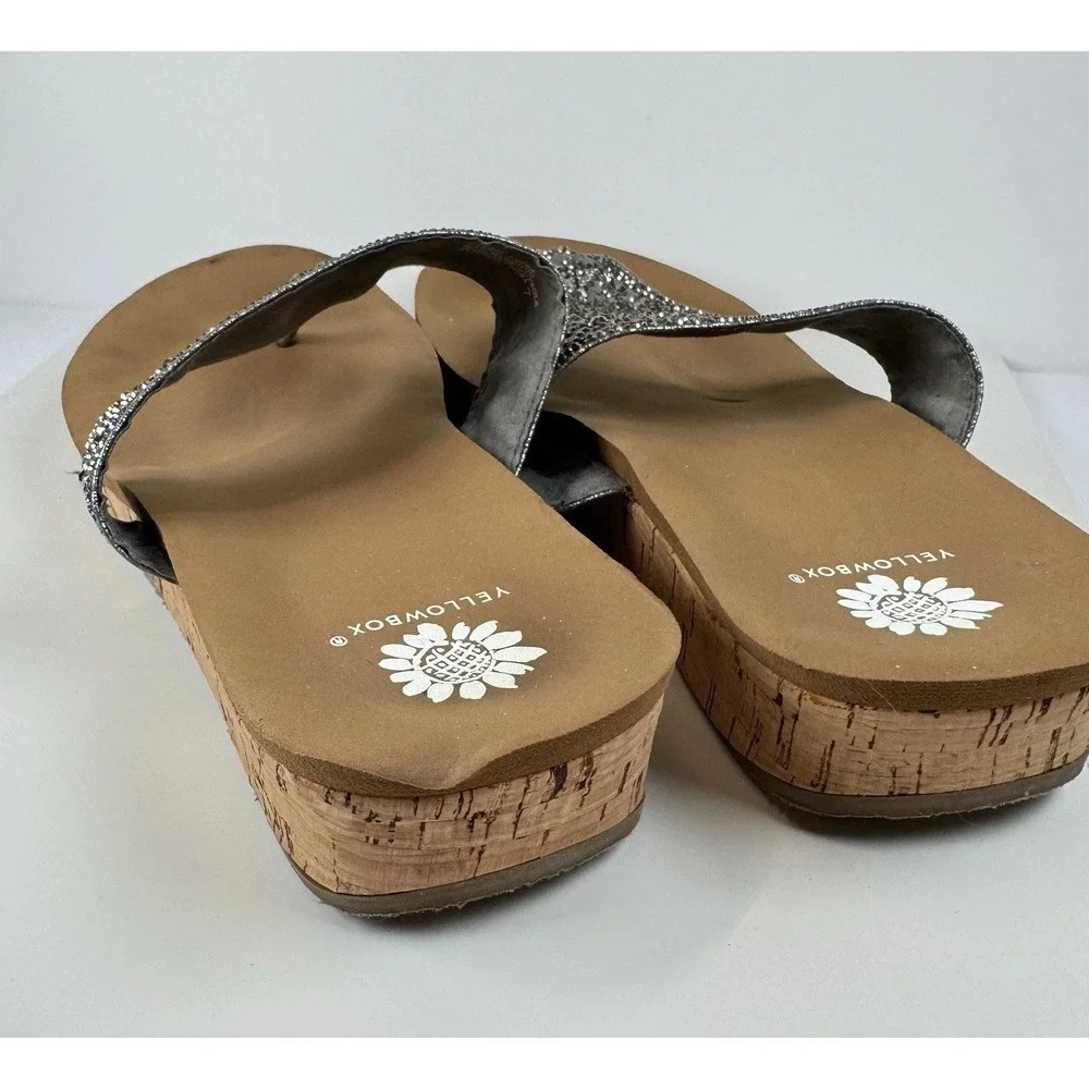 Yellow Box Crystal Wedge Sandals Sz 7 Silver Glitter Rhinestone‎ Flip Flops - Picture 6 of 16
